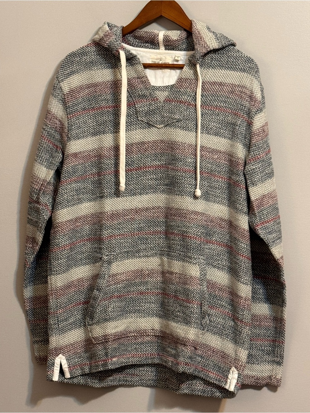 True Grit Baja Hoodie Men’s M Plaid Cotton Pullover Southwestern Beach